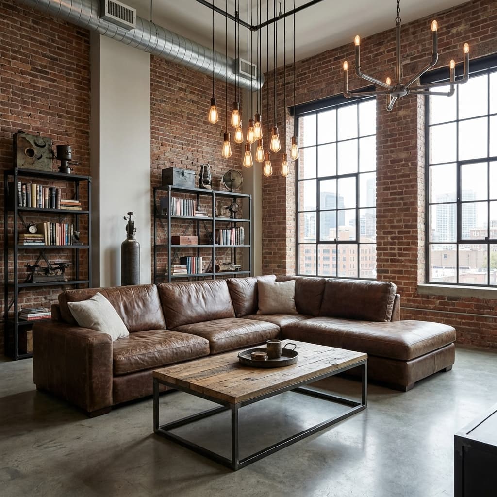Industrial chic living room redesign from Homemy.