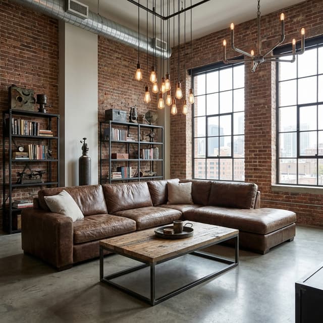 Industrial chic living room redesign from Homemy.