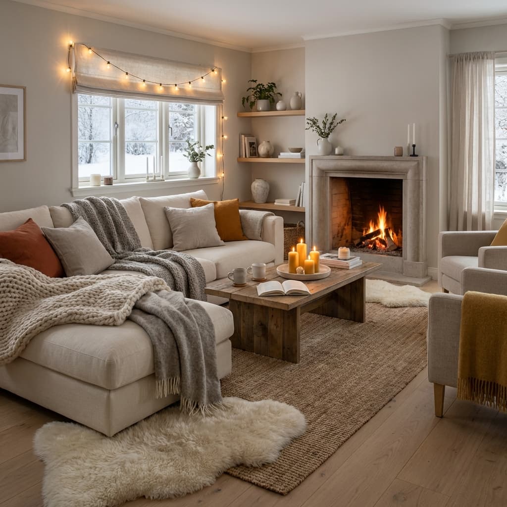 Scandinavian cozy living room redesign from Homemy.